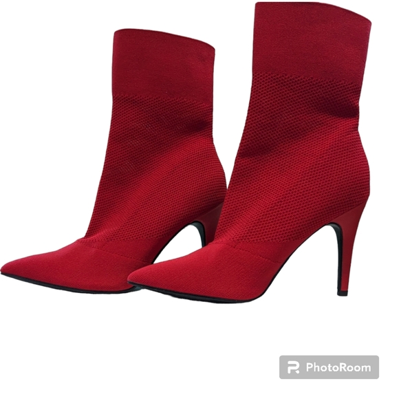 Brash Sock Boots, Stiletto Heel, Red, Size 8. - Picture 3 of 10